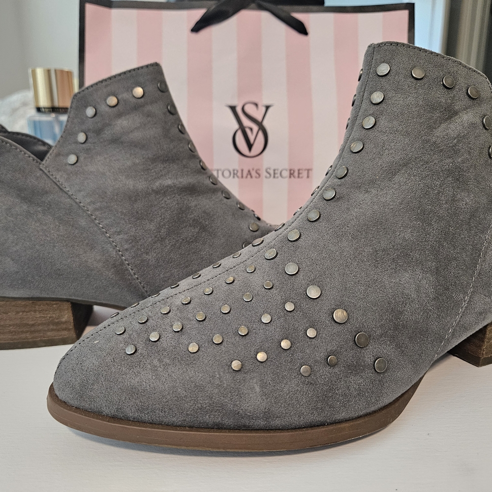 Gray Suede Ankle Boots with Studs